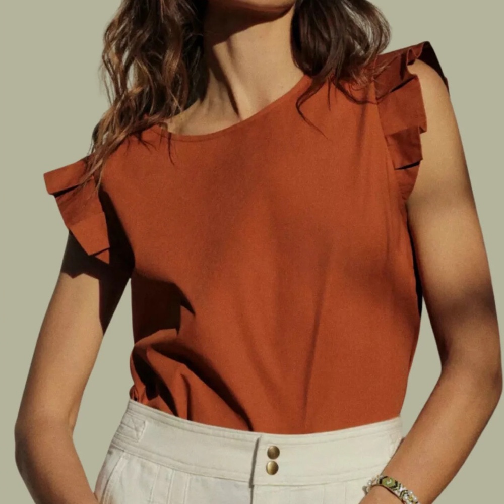 Monteau Rust Ruffle Sleeve Blouse Size XS NWOT